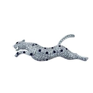 Cubic Zirconia Pave Black White Leopard Panther Silver Tone Converter Brooch